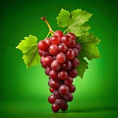 Fresh Red Grape Bunch with Green Leaves on Vibrant Background