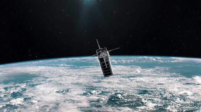 CubeSat Satellite in Orbit of Planet Earth