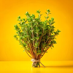 Fresh Green Herb Bundle with Lush Leaves on Vibrant Background