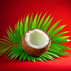 Fresh Whole and Halved Coconut with Natural Texture