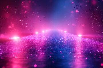 a futuristic DJ performing on stage with neon lights, turntables, and a dancing crowd, vibrant colors