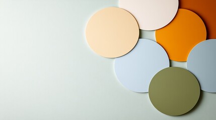 Elegant Abstract pastel shapes with soft edges in peach light blue and pale yellow overlapping on a textured gradient background 
