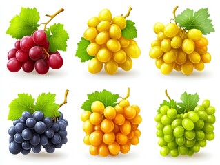 Bunch of grapes with leaves isolated on white background. Vector illustration.