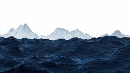 Fototapeta premium 3D Cartoon Illustration of Ocean Waves with Snow Capped Mountains