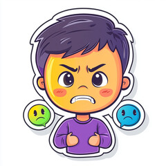 Angry Boy Cartoon Sticker, Bad Mood Emoji - Sticker art