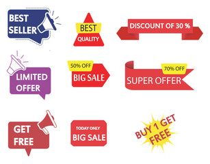Sale Badges, Discount, Special Offers, Get free, tag, Big sale tag, Vector Illustration.
