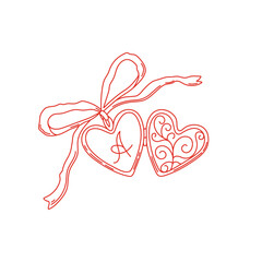 Coquette outline heart locket with bow. Vintage symbol of love. Valentines day illustration. Vector for 14 February holiday.