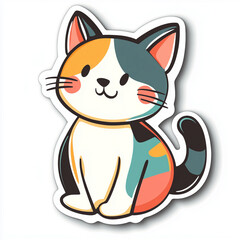 Cute Calico Kitten Sticker, Cartoon Cat - Sticker illustrations