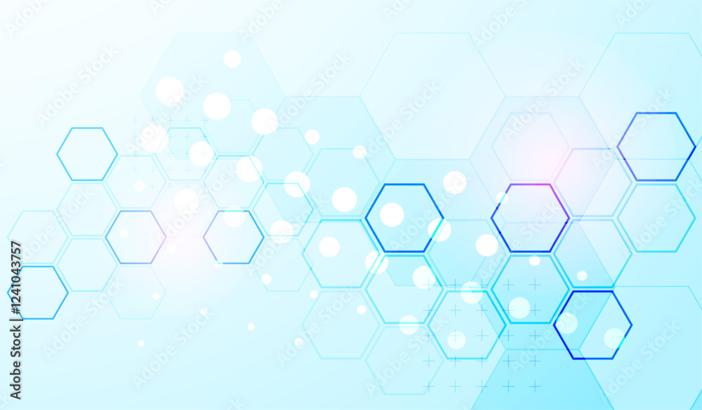 Fototapete Abstract science background with hexagons. Blue gradient. Vector.