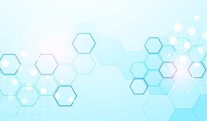 Abstract science background with hexagons. Blue gradient. Vector.