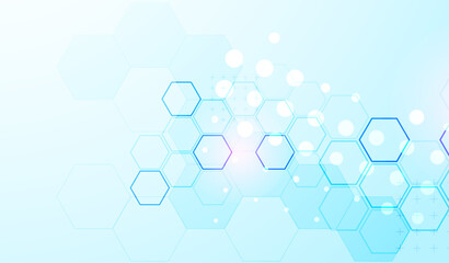 Abstract science background with hexagons. Blue gradient. Vector.