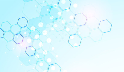 Abstract science background with hexagons. Blue gradient. Vector.