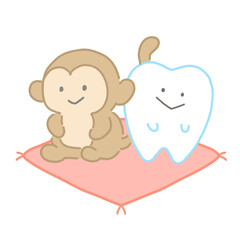 猿と背中合わせになった歯のキャラクター