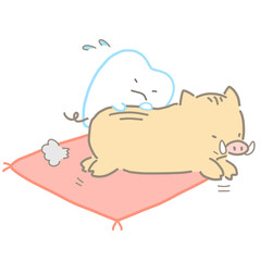 猪に必死にしがみつく歯のキャラクター