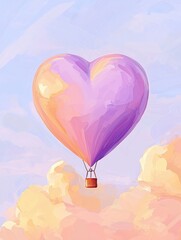 Obraz premium Heart shaped hot air balloon flying in sky