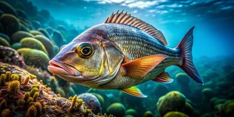 Documentary Photo:  Close-up of a Drum Fish in its Natural Habitat