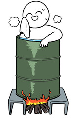 ドラム缶風呂に入る人