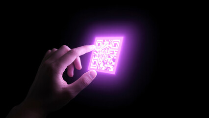 Futuristic qr code hologram interaction with copy space
