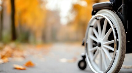 Wheelchair autumn park path leaves background accessibility