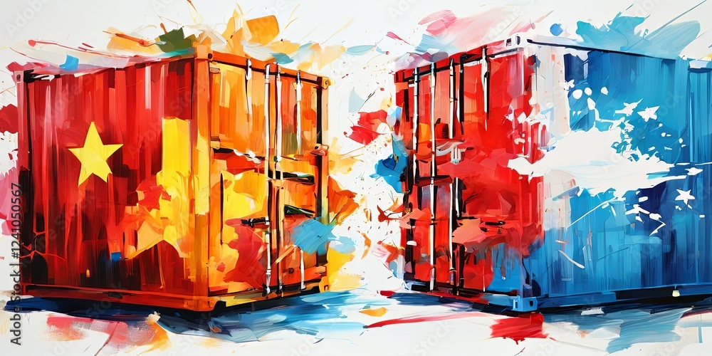 Aufkleber two containers with a star on one and a red and blue on the other