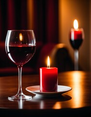 a lit candle and a glass