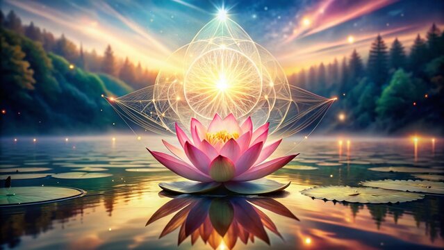 Double Exposure: Lotus Flower, Sacred Geometry & Unalome - Spiritual Yoga Art
