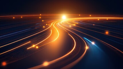 Obraz premium Abstract glowing lines forming a path leading to a bright light source.