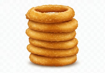 Realistic stack of crispy onion rings isolated on White background