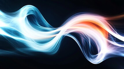 Dynamic swirls of light and color create an abstract energy flow in a dark background