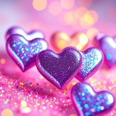 Fototapeta premium Shimmering Iridescent Hearts: Perfect Anniversary Decor