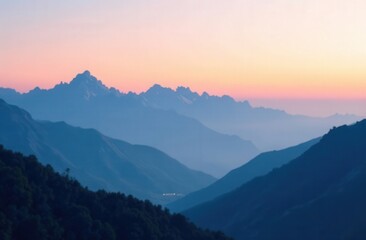 scenic sunset or sunrise in the mountains before the sun appears