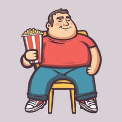 Plump Man Eating Fast Food on Couch vector illustration 