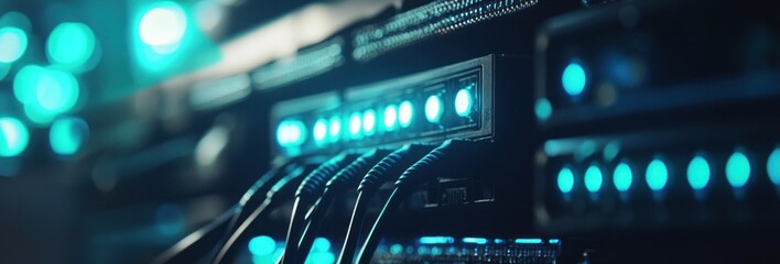 Futuristic Server Room: Network Infrastructure and Data Center Technology