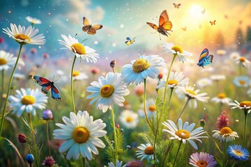 Obraz premium Double Exposure: Meadow Daisies & Insects - Whimsical Nature Photography