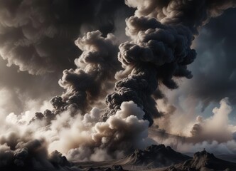 Fototapeta premium Vast expanse of swirling smoke and steam clouds against a black canvas, steam, atmospheric effects, misty atmosphere