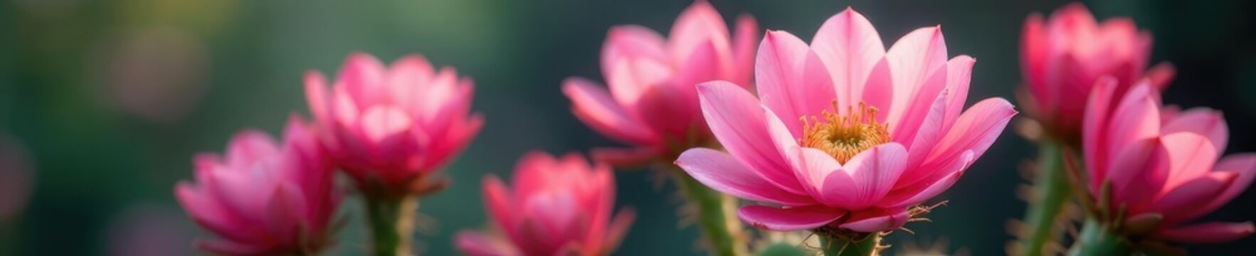 Pink lobivia cactus flowers with subtle shading and soft focus, pink, flower