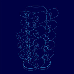 A blue drawing of a gym equipment with a lot of detail.