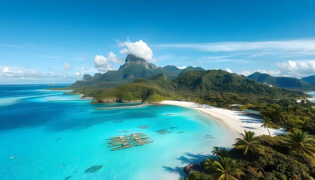 Stunning Aerial View of a Tropical Island Paradise with Pristine Beaches and Turquoise Waters