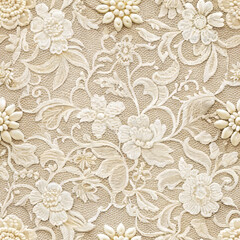 Fototapeta premium Elegant seamless floral lace fabric texture in neutral tones