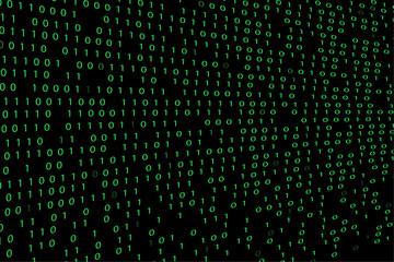 Green binary code on a black background