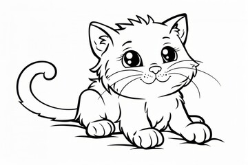 Obraz premium Adorable kitten lying down, depicted in a charming black and white drawing, exuding sweetness and tranquility
