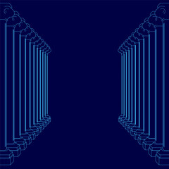 Obraz premium A blue image of a long hallway with columns. The image is in blue and has a very modern feel to it