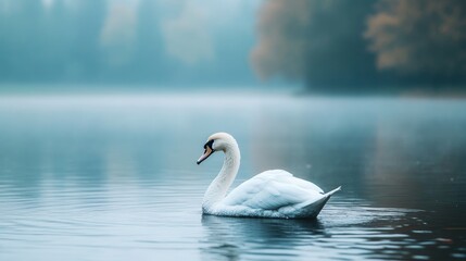 Fototapeta premium Elegant white bird wading through tranquil waters, showcasing natural beauty and gracefulness