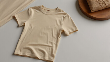 Cream t-shirt mockup on white background, t-shirt mockup template design