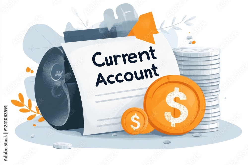 Poster a clean and simple icon of a bank document with a dollar sign and the words 