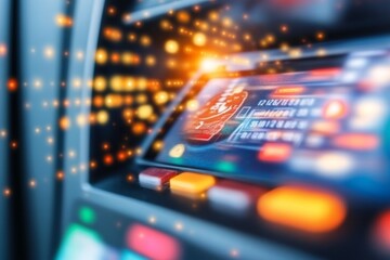 Obraz premium A close-up of a debit card being pulled out of an ATM after a transaction