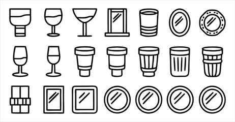 set of  outline icons related to glass  linear i 