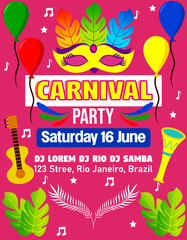 a poster for a carnival party with a pink background