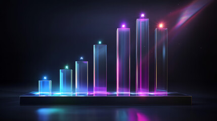A vibrant, illuminated bar graph representation showcasing data growth with colorful highlights against a dark background.