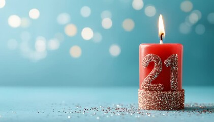 A Glowing Celebration: A Sparkling Red Candle Primed for a 21st Birthday Party, Bringing a Touch of Glamour and Joy to the Festive Atmosphere.